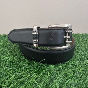 Albatros Women’s Black Leather Belt Med Made in Italy Nbel Silver-Toned Buckle